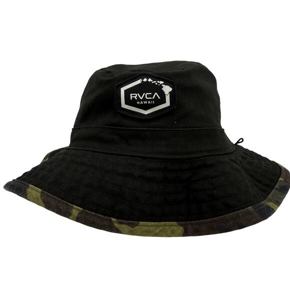RVCA Hawaii Island Hex Reversible Black & Camo Camouflage Boonie Bucket Hat - Picture 2 of 7